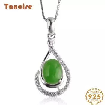 Танциз Стерлингового Серебра 925 Классическое Женское Нефритовое Ожерелье Кулон Циркон Модный Подарок