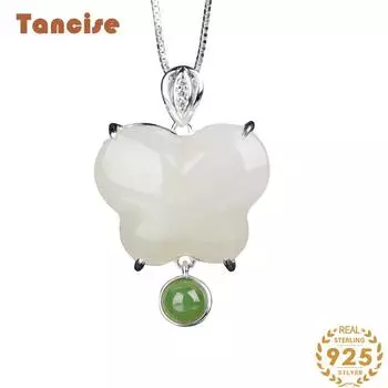 Танциз Стерлингового Серебра 925 Классическое Женское Нефритовое Ожерелье Кулон Циркон Модный Подарок