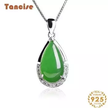 Танциз Стерлингового Серебра 925 Классическое Женское Нефритовое Ожерелье Кулон Циркон Модный Подарок