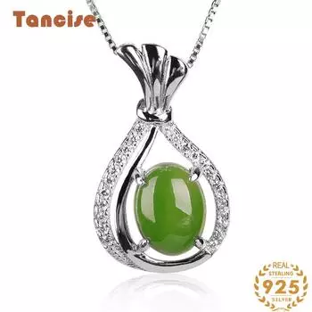 Танциз Стерлингового Серебра 925 Классическое Женское Нефритовое Ожерелье Кулон Циркон Модный Подарок