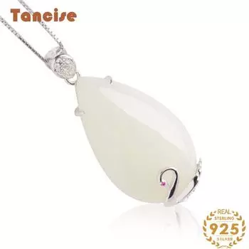 Танциз Стерлингового Серебра 925 Классическое Женское Нефритовое Ожерелье Кулон Циркон Модный Подарок