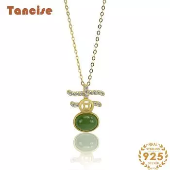 Танциз Стерлингового Серебра 925 Классическое Женское Нефритовое Ожерелье Кулон Циркон Модный Подарок