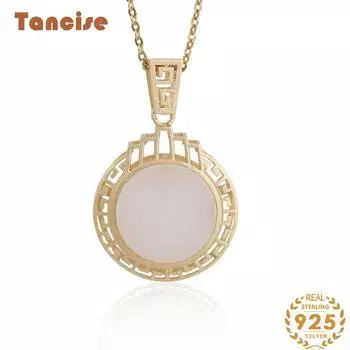 Танциз Стерлингового Серебра 925 Классическое Женское Нефритовое Ожерелье Кулон Циркон Модный Подарок