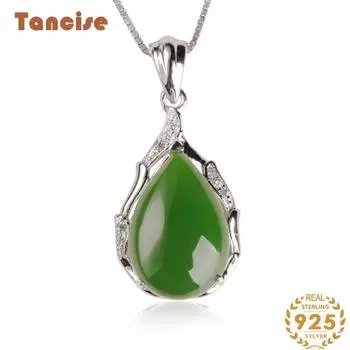 Танциз Стерлингового Серебра 925 Классическое Женское Нефритовое Ожерелье Кулон Циркон Модный Подарок