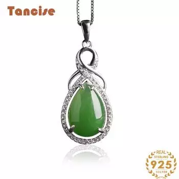 Танциз Стерлингового Серебра 925 Классическое Женское Нефритовое Ожерелье Кулон Циркон Модный Подарок