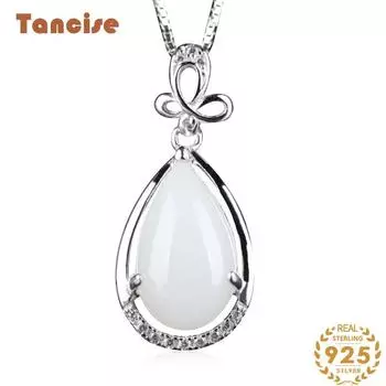 Танциз Стерлингового Серебра 925 Классическое Женское Нефритовое Ожерелье Кулон Циркон Модный Подарок