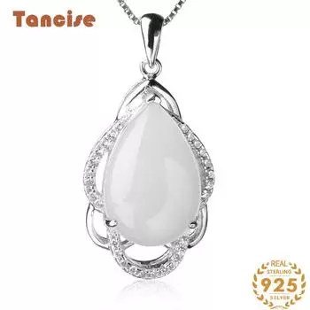 Танциз Стерлингового Серебра 925 Классическое Женское Нефритовое Ожерелье Кулон Циркон Модный Подарок