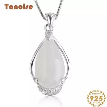 Танциз Стерлингового Серебра 925 Классическое Женское Нефритовое Ожерелье Кулон Циркон Модный Подарок