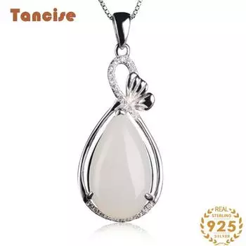 Танциз Стерлингового Серебра 925 Классическое Женское Нефритовое Ожерелье Кулон Циркон Модный Подарок