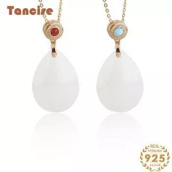 Танциз Стерлингового Серебра 925 Классическое Женское Нефритовое Ожерелье Кулон Циркон Модный Подарок