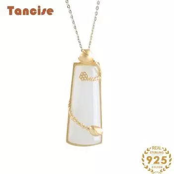 Танциз Стерлингового Серебра 925 Классическое Женское Нефритовое Ожерелье Кулон Циркон Модный Подарок