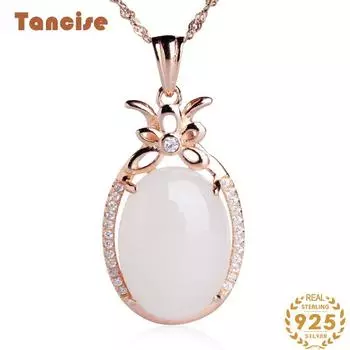 Танциз Стерлингового Серебра 925 Классическое Женское Нефритовое Ожерелье Кулон Циркон Модный Подарок