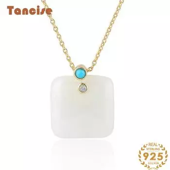Танциз Стерлингового Серебра 925 Классическое Женское Нефритовое Ожерелье Кулон Циркон Модный Подарок