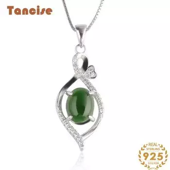 Танциз Стерлингового Серебра 925 Классическое Женское Нефритовое Ожерелье Кулон Циркон Модный Подарок