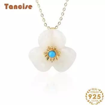 Танциз Стерлингового Серебра 925 Классическое Женское Нефритовое Ожерелье Кулон Циркон Модный Подарок