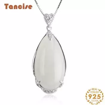 Танциз Стерлингового Серебра 925 Классическое Женское Нефритовое Ожерелье Кулон Циркон Модный Подарок