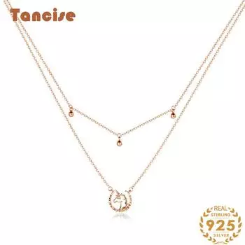 Танциз Стерлингового Серебра 925 Классическое Женское Ожерелье Кулон Циркон Модный Подарок розового золота