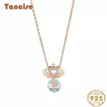 Танциз Стерлингового Серебра 925 Классическое Женское Ожерелье Кулон Циркон Модный Подарок розового золота