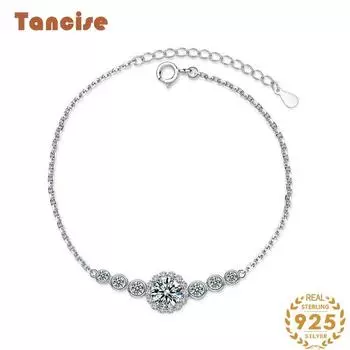 Танциз Стерлингового Серебра 925 Муассанит Циркон Браслет Ювелирные Изделия Геометрические Бисера Цепи Браслеты Мода Изящный Свадебный Подарок для Подруги Женщины 1CT серебряный