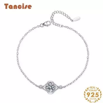 Танциз Стерлингового Серебра 925 Муассанит Циркон Браслет Ювелирные Изделия Геометрические Бисера Цепи Браслеты Мода Изящный Свадебный Подарок для Подруги Женщины 1CT серебряный
