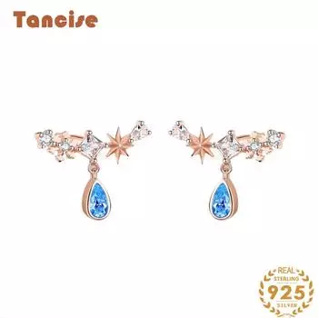 Танциз стерлингового серебра 925 пробы циркон серьги серьги-капли для женщин подарки на свадьбу серебряный