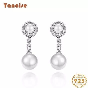 Танциз стерлингового серебра 925 пробы циркон серьги серьги-капли для женщин подарки на свадьбу белый