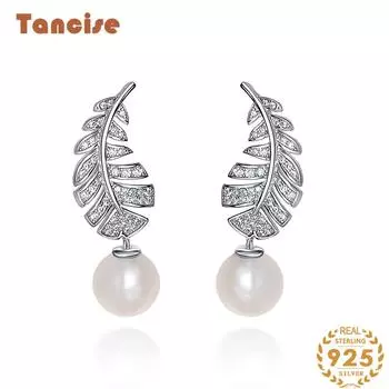 Танциз стерлингового серебра 925 пробы циркон серьги серьги-капли для женщин подарки на свадьбу белый