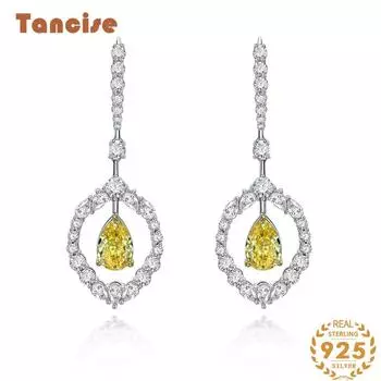 Танциз стерлингового серебра 925 пробы циркон серьги серьги-капли для женщин подарки на свадьбу жёлтый