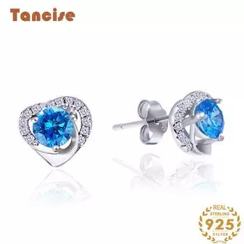 Танциз стерлингового серебра 925 пробы циркон серьги серьги-капли для женщин подарки на свадьбу синий