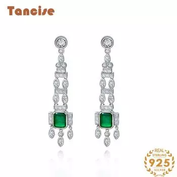Танциз стерлингового серебра 925 пробы циркон серьги серьги-капли для женщин подарки на свадьбу зелёный