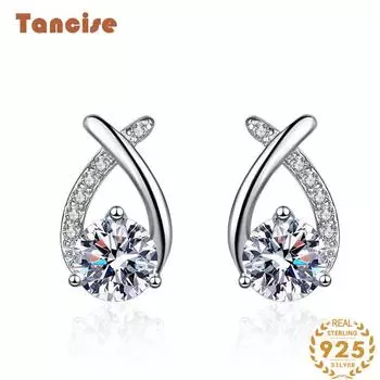 Танциз стерлингового серебра 925 пробы муассанит циркон серьги серьги-капли для женщин подарки на свадьбу 0.5CT серебряный