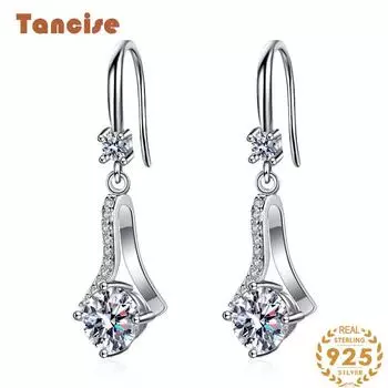 Танциз стерлингового серебра 925 пробы муассанит циркон серьги серьги-капли для женщин подарки на свадьбу 1CT серебряный