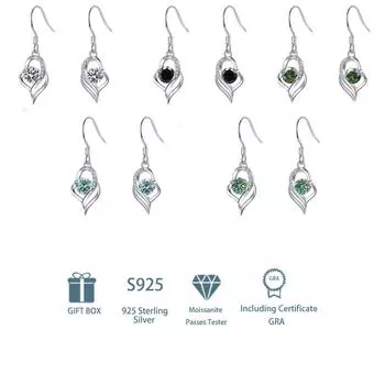 Танциз стерлингового серебра 925 пробы муассанит серьги серьги-капли для женщин подарки на свадьбу 0.5CT and 0.5CT белый