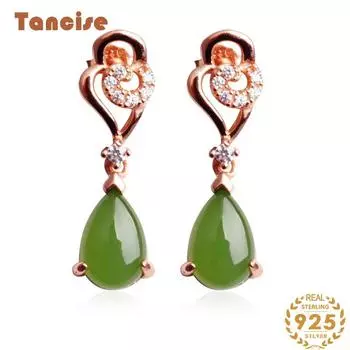 Танциз стерлингового серебра 925 пробы нефритовый циркон серьги серьги-капли для женщин подарки на свадьбу