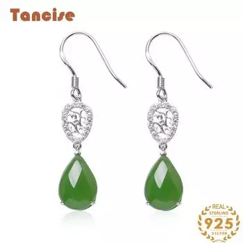 Танциз стерлингового серебра 925 пробы нефритовый циркон серьги серьги-капли для женщин подарки на свадьбу