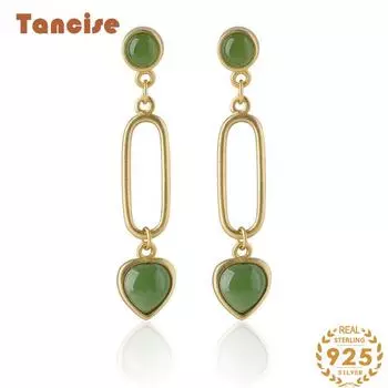 Танциз стерлингового серебра 925 пробы нефритовый циркон серьги серьги-капли для женщин подарки на свадьбу