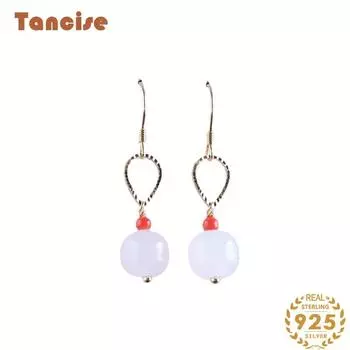 Танциз стерлингового серебра 925 пробы нефритовый циркон серьги серьги-капли для женщин подарки на свадьбу