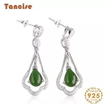 Танциз стерлингового серебра 925 пробы нефритовый циркон серьги серьги-капли для женщин подарки на свадьбу