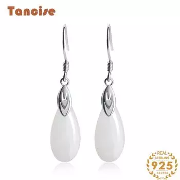 Танциз стерлингового серебра 925 пробы нефритовый циркон серьги серьги-капли для женщин подарки на свадьбу