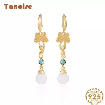 Танциз стерлингового серебра 925 пробы нефритовый циркон серьги серьги-капли для женщин подарки на свадьбу