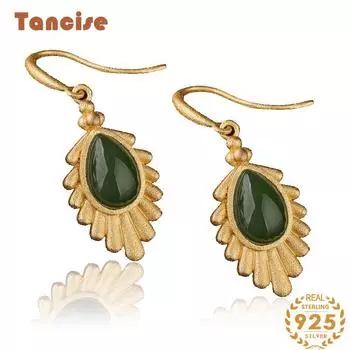 Танциз стерлингового серебра 925 пробы нефритовый циркон серьги серьги-капли для женщин подарки на свадьбу