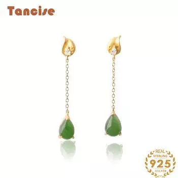 Танциз стерлингового серебра 925 пробы нефритовый циркон серьги серьги-капли для женщин подарки на свадьбу