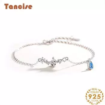 Танциз Стерлингового Серебра 925 пробы с Цирконом Браслет Ювелирные Изделия Геометрический Бисер Цепи Браслеты Мода Изящный Свадебный Подарок для Подруги Женщины серебряный
