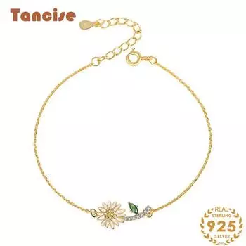 Танциз Стерлингового Серебра 925 пробы с Цирконом Браслет Ювелирные Изделия Геометрический Бисер Цепи Браслеты Мода Изящный Свадебный Подарок для Подруги Женщины золотой