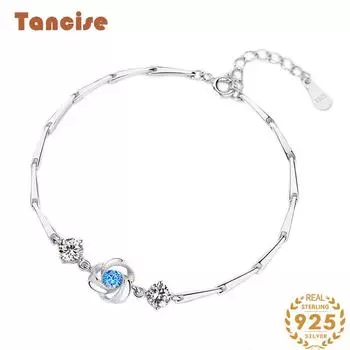 Танциз Стерлингового Серебра 925 пробы с Цирконом Браслет Ювелирные Изделия Геометрический Бисер Цепи Браслеты Мода Изящный Свадебный Подарок для Подруги Женщины серебряный