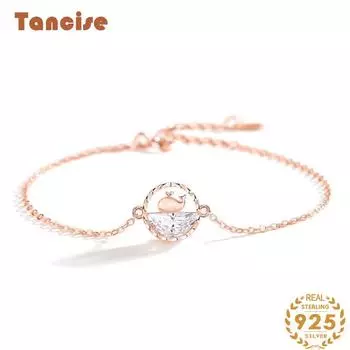 Танциз Стерлингового Серебра 925 пробы с Цирконом Браслет Ювелирные Изделия Геометрический Бисер Цепи Браслеты Мода Изящный Свадебный Подарок для Подруги Женщины серебряный