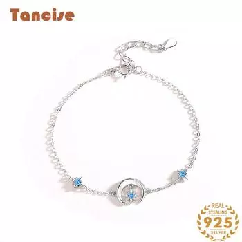 Танциз Стерлингового Серебра 925 пробы с Цирконом Браслет Ювелирные Изделия Геометрический Бисер Цепи Браслеты Мода Изящный Свадебный Подарок для Подруги Женщины серебряный