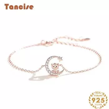 Танциз Стерлингового Серебра 925 пробы с Цирконом Браслет Ювелирные Изделия Геометрический Бисер Цепи Браслеты Мода Изящный Свадебный Подарок для Подруги Женщины розового золота