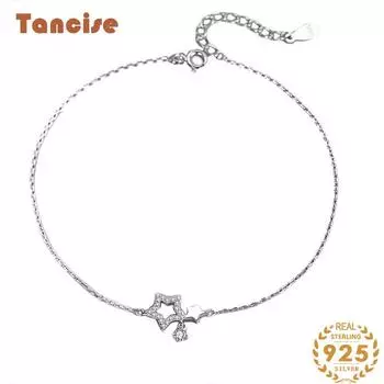 Танциз Стерлингового Серебра 925 пробы с Цирконом Браслет Ювелирные Изделия Геометрический Бисер Цепи Браслеты Мода Изящный Свадебный Подарок для Подруги Женщины серебряный