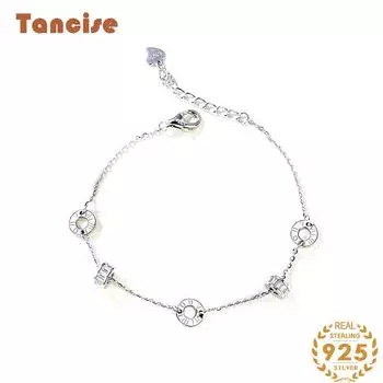 Танциз Стерлингового Серебра 925 пробы с Цирконом Браслет Ювелирные Изделия Геометрический Бисер Цепи Браслеты Мода Изящный Свадебный Подарок для Подруги Женщины серебряный